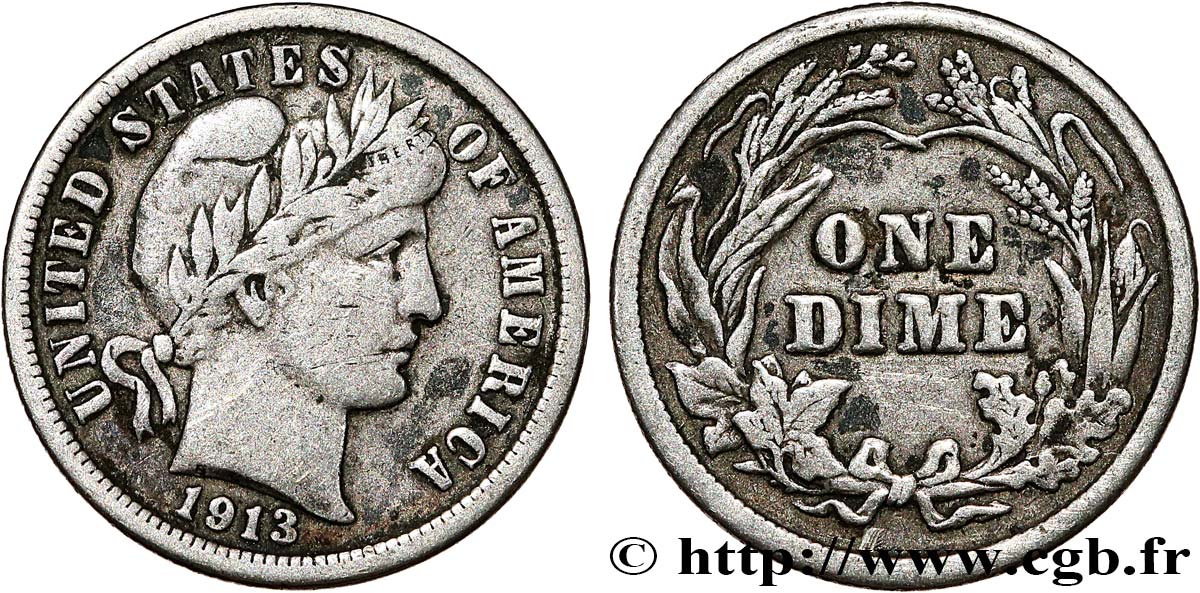 ESTADOS UNIDOS DE AMÉRICA 1 Dime Barber 1913 Philadelphie MBC