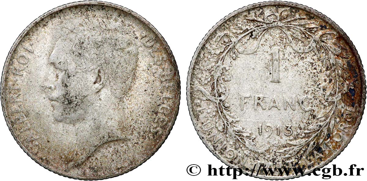 BELGIUM 1 Franc Albert Ier légende française 1913 VF