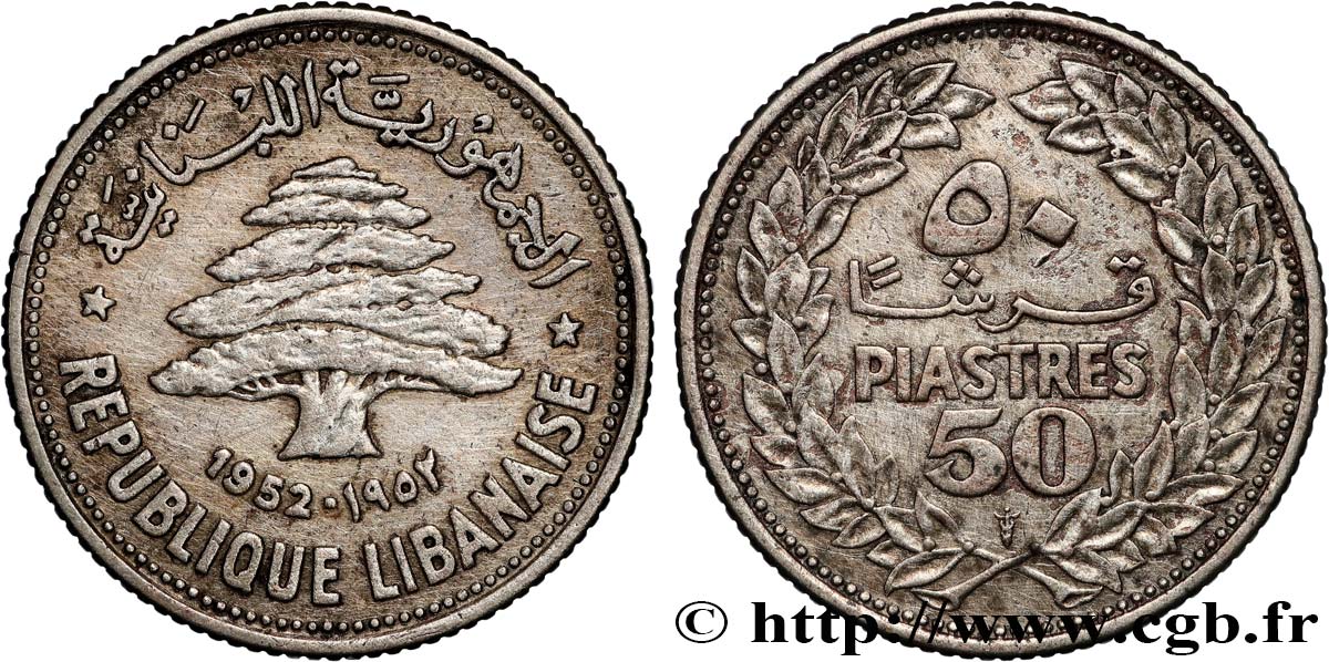 LIBANO 50 piastres Cèdre du Liban 1952 Utrecht MBC