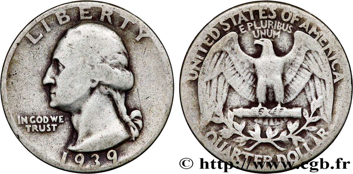 UNITED STATES OF AMERICA 1/4 Dollar Georges Washington 1939 Philadelphie VF