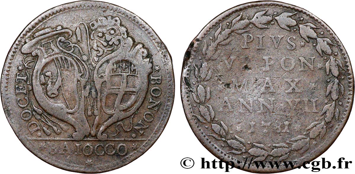 ITALY - PAPAL STATES - PIUS VI (Giovanni Angelo Braschi) 1 Baiocco an VII 1781 Rome VF/VF 