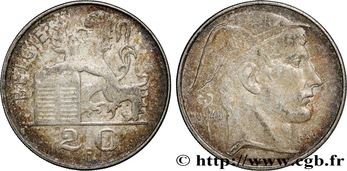 BÉLGICA 20 Francs Mercure, légende flamande 1949 BC+