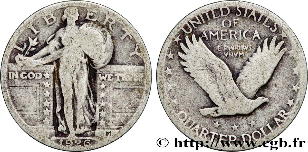 ÉTATS-UNIS D AMÉRIQUE 1/4 Dollar Liberté 1926 Philadelphie TB