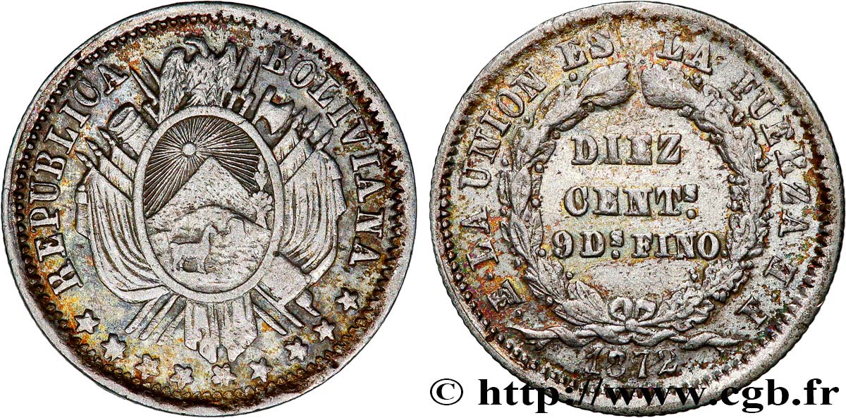 BOLIVIA 10 Centavos 1872 Potosi XF 