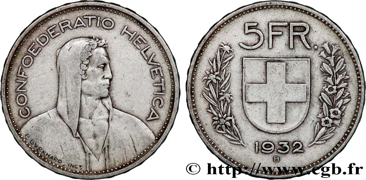 SCHWEIZ 5 Francs Berger des Alpes 1932 Berne SS