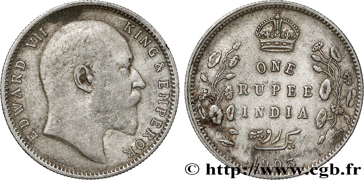 BRITISCH-INDIEN 1 Rupee (Roupie) Edouard VII 1903 Calcutta fSS/SS 