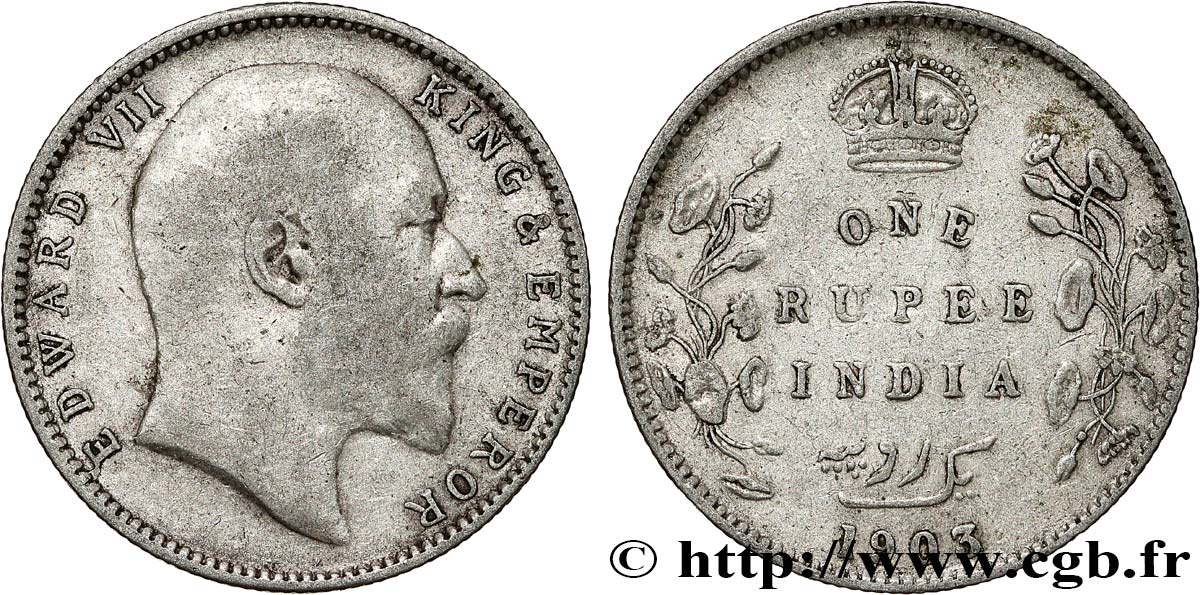 INDIA BRITÁNICA 1 Rupee (Roupie) Edouard VII 1903 Bombay BC+ 