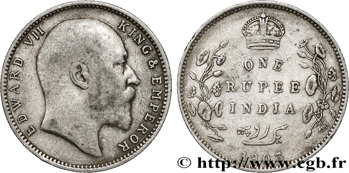 INDIA BRITANNICA 1 Rupee (Roupie) Edouard VII 1903 Bombay q.BB 