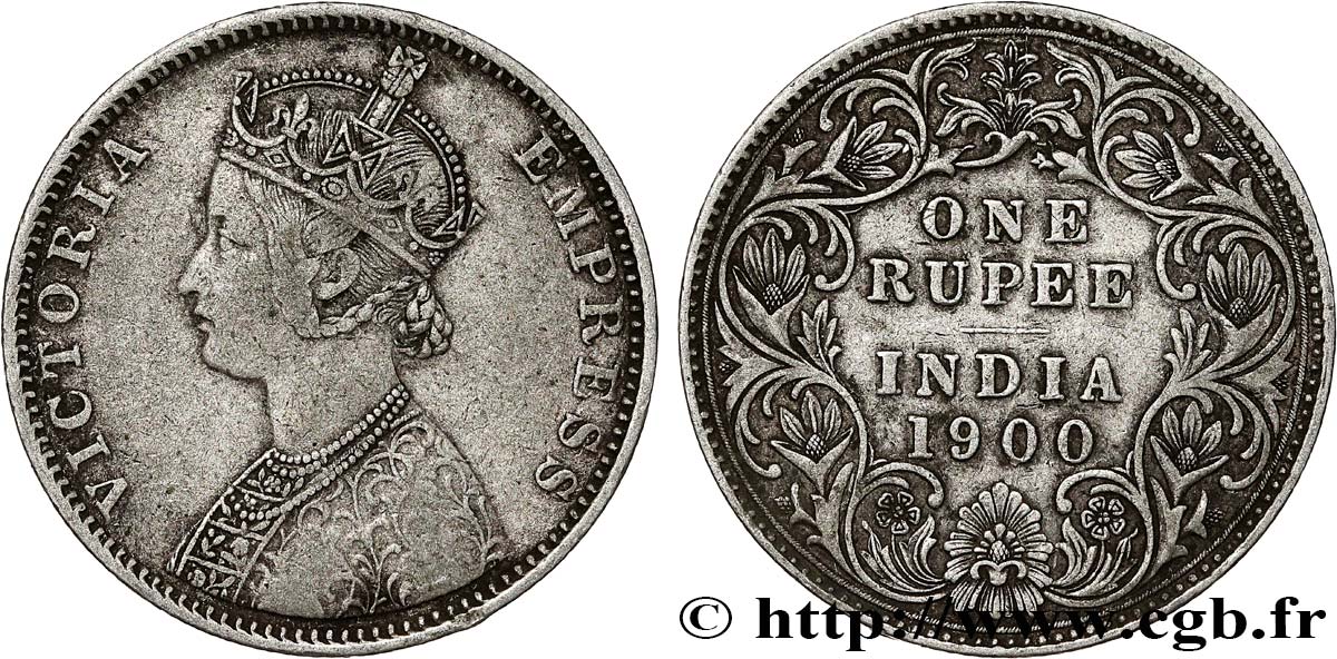 INDIA BRITÁNICA 1 Rupee (Roupie) Victoria 1900 Bombay BC+ 