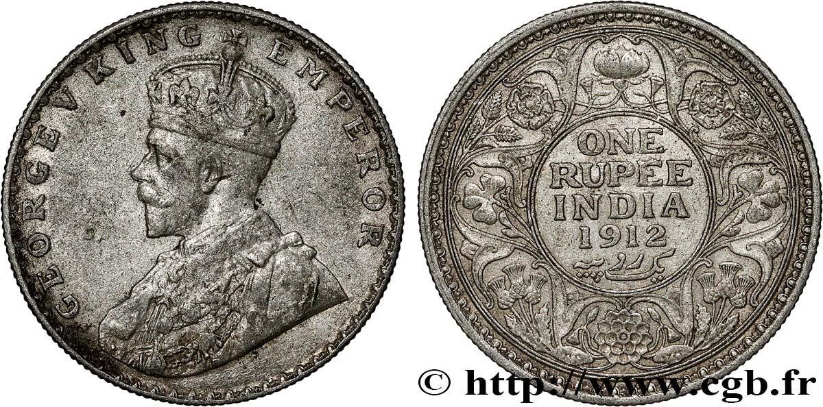 BRITISCH-INDIEN 1 Rupee (Roupie) Georges V 1912 Calcutta SS 