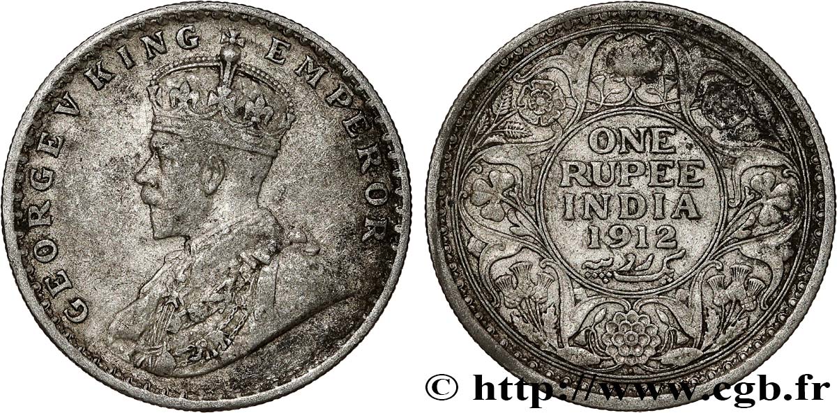 INDIA BRITÁNICA 1 Rupee (Roupie) Georges V 1912 Bombay MBC 