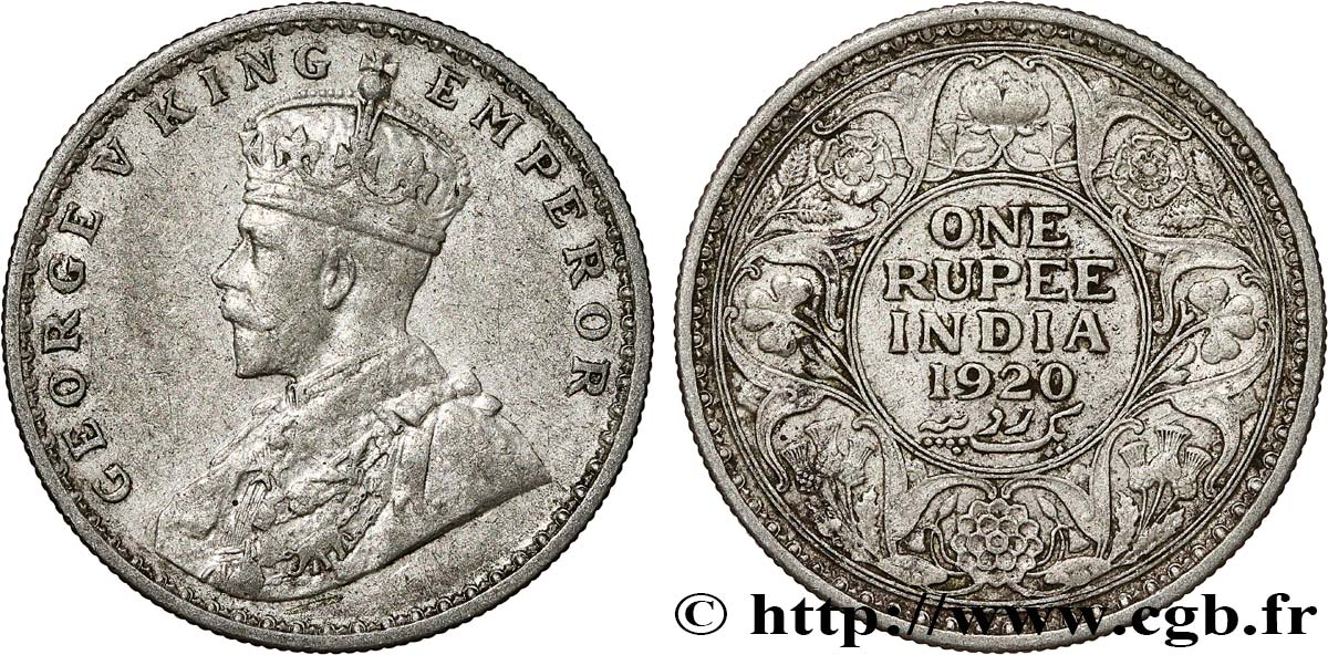 BRITISCH-INDIEN 1 Rupee (Roupie) Georges V 1920 Calcutta fSS 
