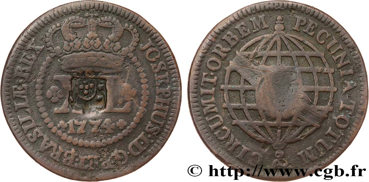 BRAZIL - PRINCE JOHN REGENT 80 Réis contremarqué sur une 40 Réis de 1774 (1809) Lisbonne XF