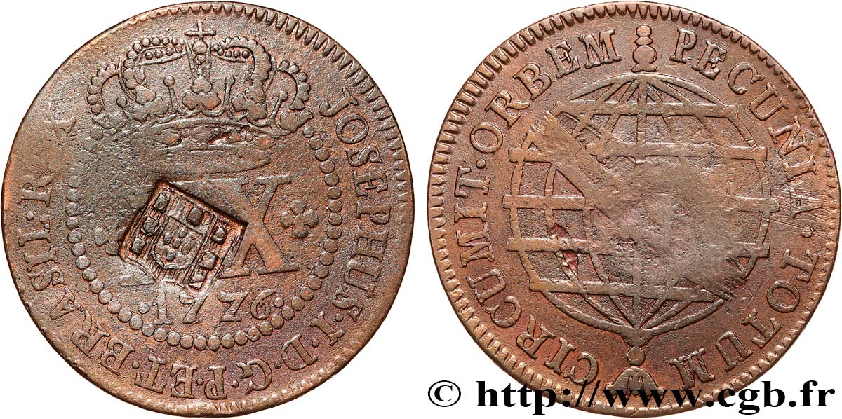 BRÉSIL - PRINCE JEAN REGENT 40 Réis contremarqué sur une 20 Réis  de 1776 (1809) Lisbonne TTB 