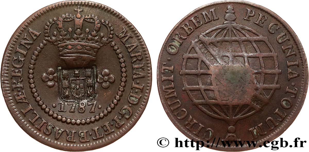 BRÉSIL - PRINCE JEAN REGENT 20 Réis contremarqué sur une 10 Réis de 1787 (1809) Lisbonne TTB+ 