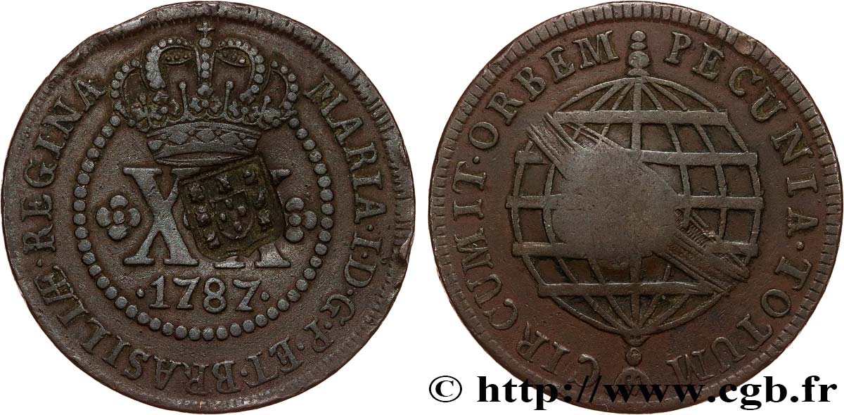 BRÉSIL - PRINCE JEAN REGENT 40 Réis contremarqué sur une 20 Réis de 1787 (1809) Lisbonne TTB 