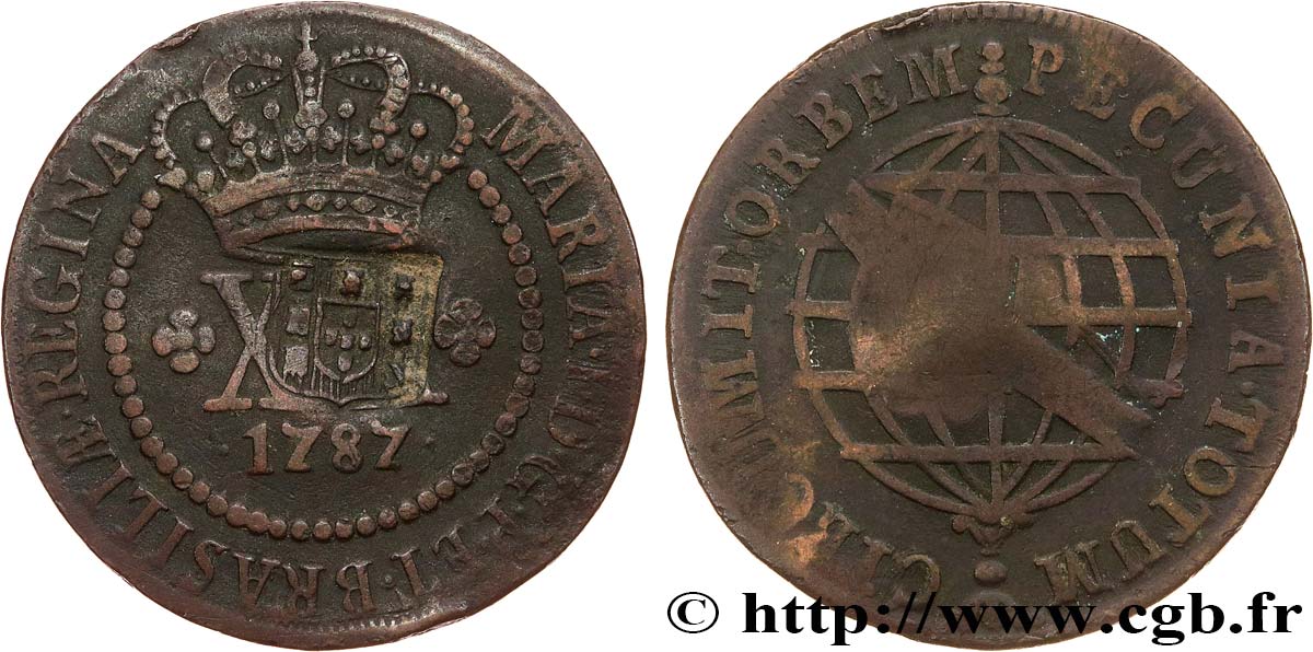 BRAZIL - PRINCE JOHN REGENT 40 Réis contremarqué sur une 20 Réis de 1787 (1809) Lisbonne VF 