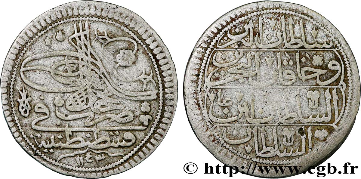 TURQUIE 1 Kurush au nom de Mahmud Ier AH 1143  1730 Constantinople TB+ 