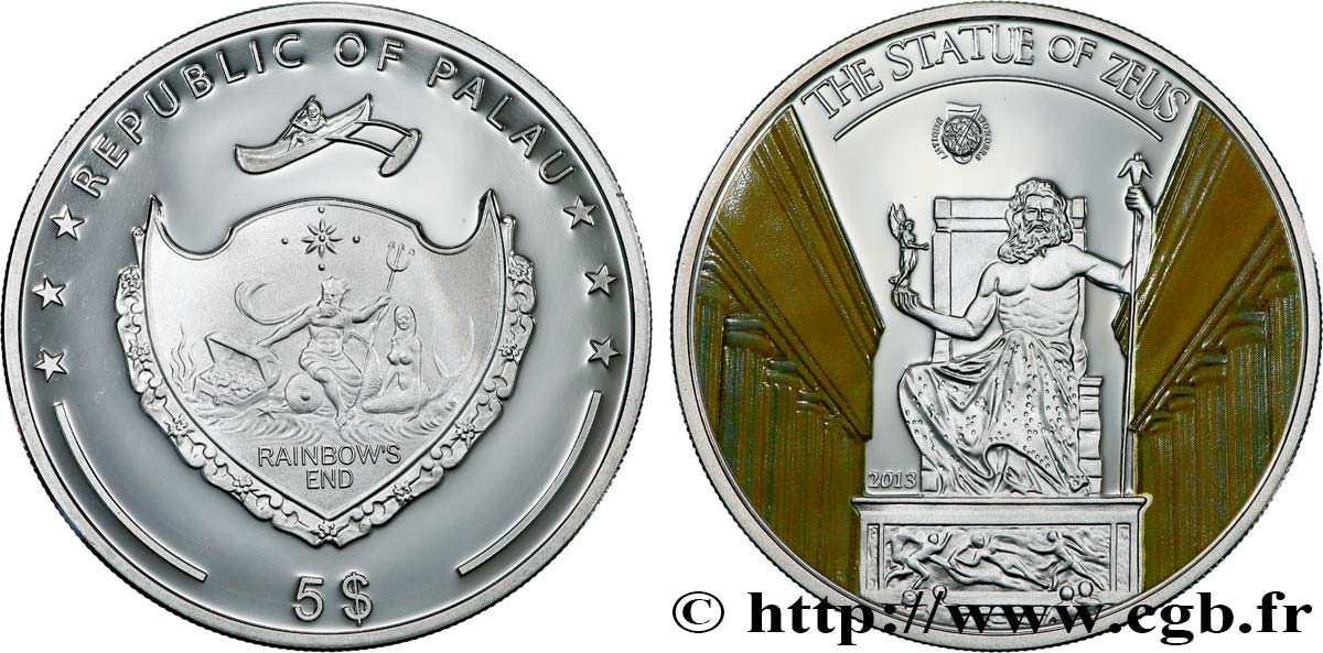 PALAU 5 Dollars Statue de Zeus 2013 MS