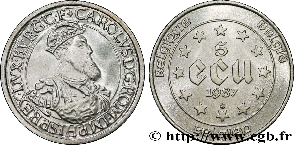 BELGIO 5 Ecu Charles Quint 1987 MS