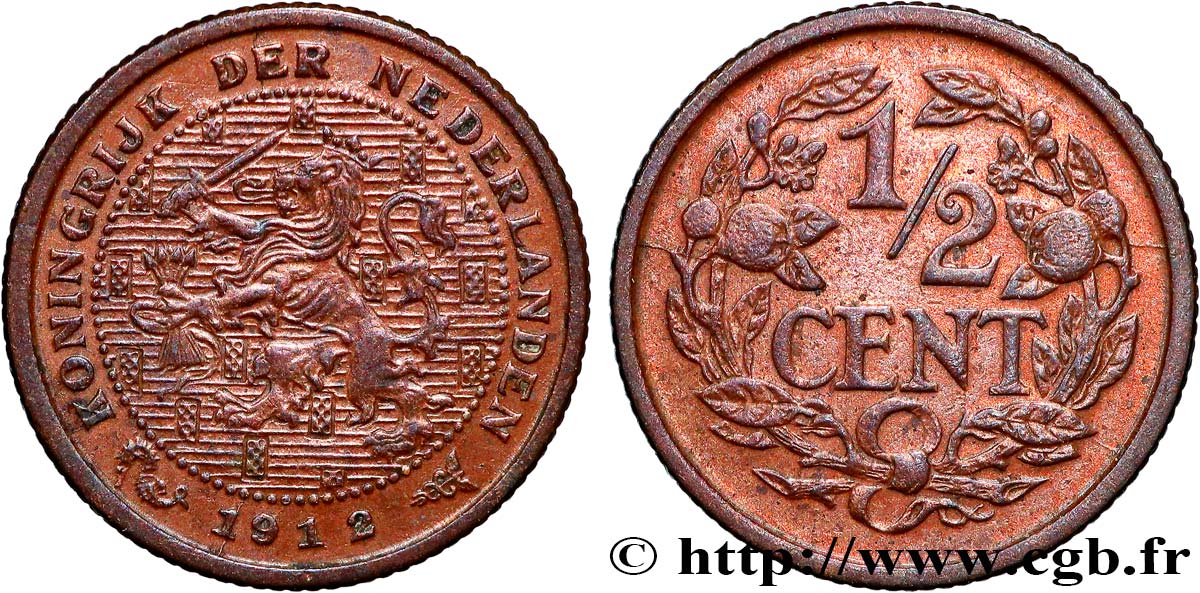 PAESI BASSI 1/2 Cent lion couronné 1912 Utrecht SPL