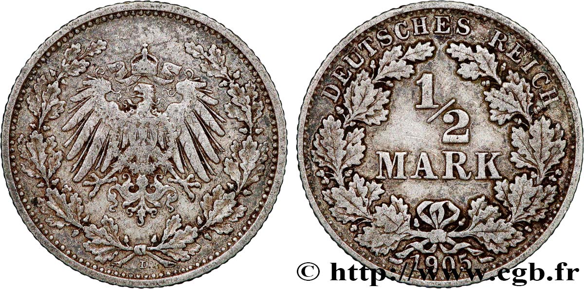 GERMANIA 1/2 Mark Empire aigle impérial 1905 Munich - D q.BB