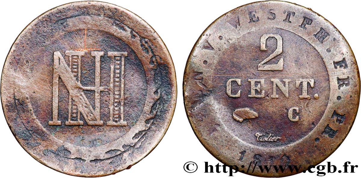 GERMANIA - REGNO DI WESTFALIA 2 Centimes Jérôme Napoléon 1810 Cassel MB