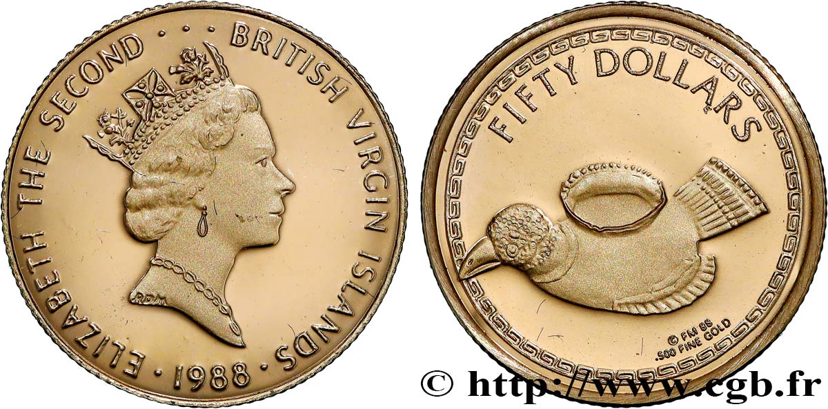 BRITISCHE JUNGFERNINSELN 50 Dollar Proof Oiseau 1988 Franklin Mint ST