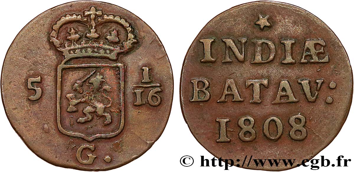 INDIE OLANDESI 5 1/16 Gulden (1 Duit) 1808 Enkhuizen BB