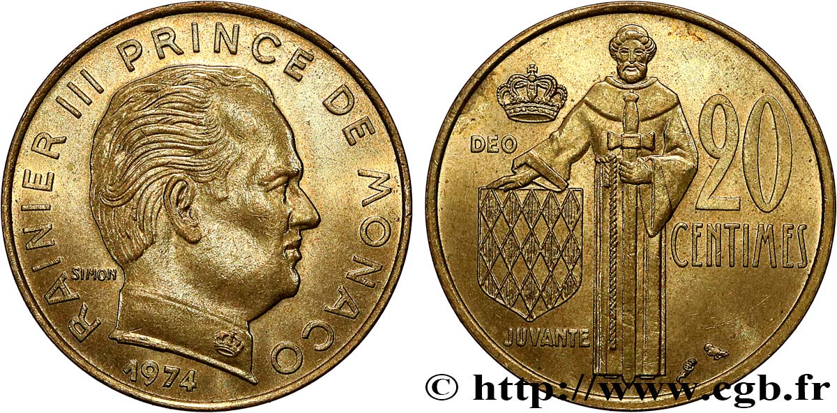 MONACO 20 Centimes Rainier III 1974 Paris SPL