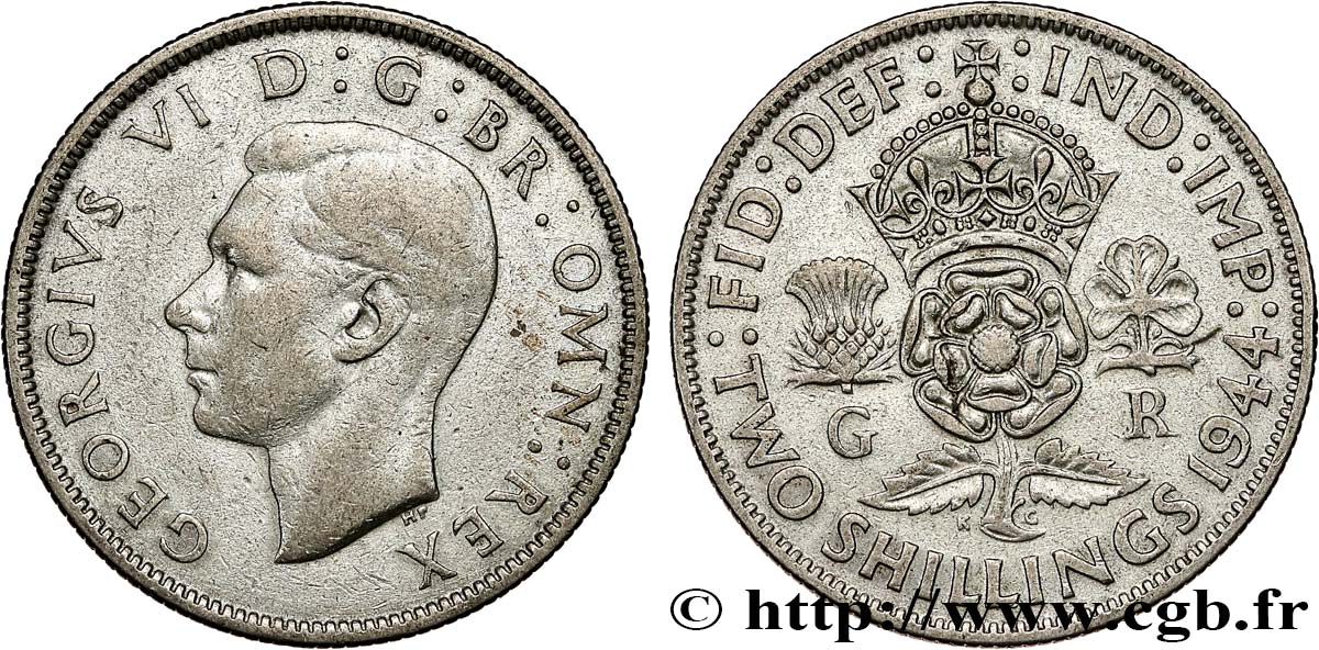 VEREINIGTEN KÖNIGREICH 1 Florin (2 Shillings) Georges VI 1944 SS