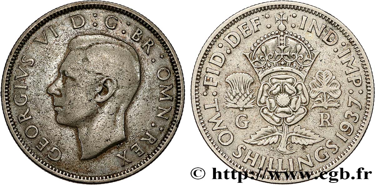 UNITED KINGDOM 1 Florin (2 Shillings) Georges VI 1937 VF