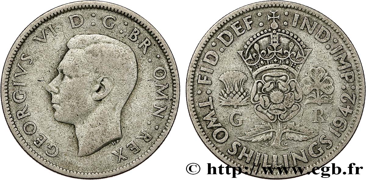 VEREINIGTEN KÖNIGREICH 1 Florin (2 Shillings) Georges VI 1942  S