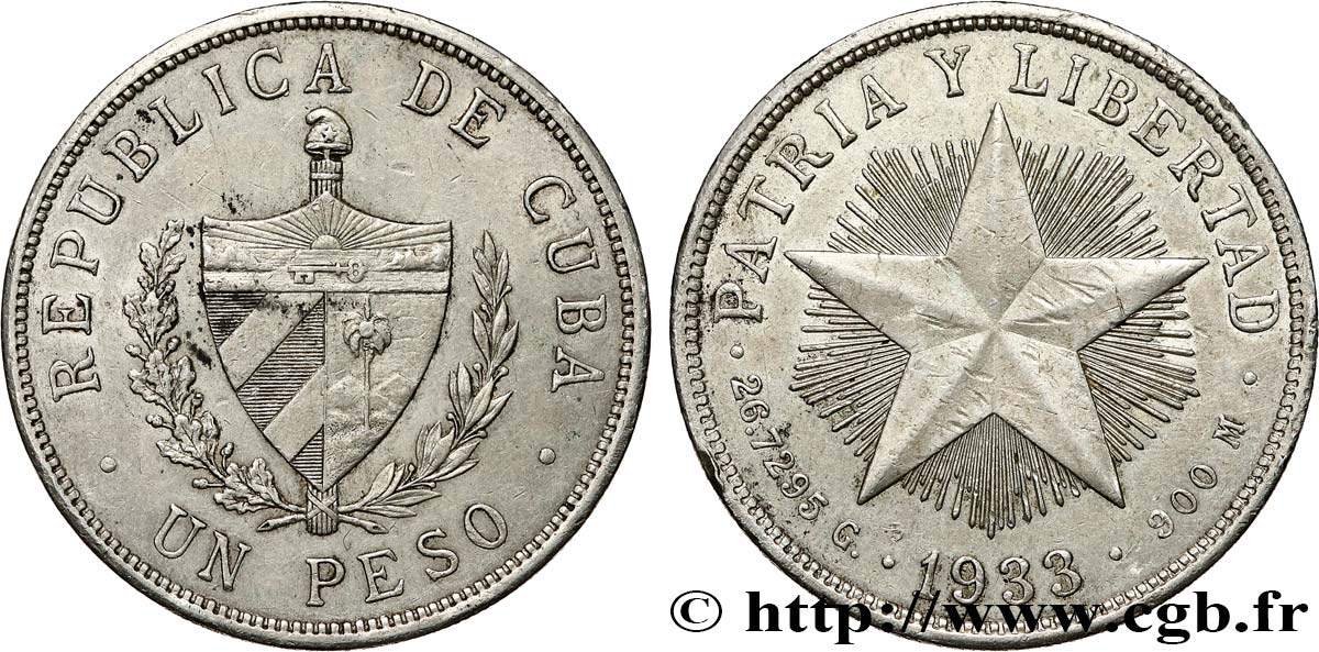 KUBA 1 Peso 1933  fVZ 