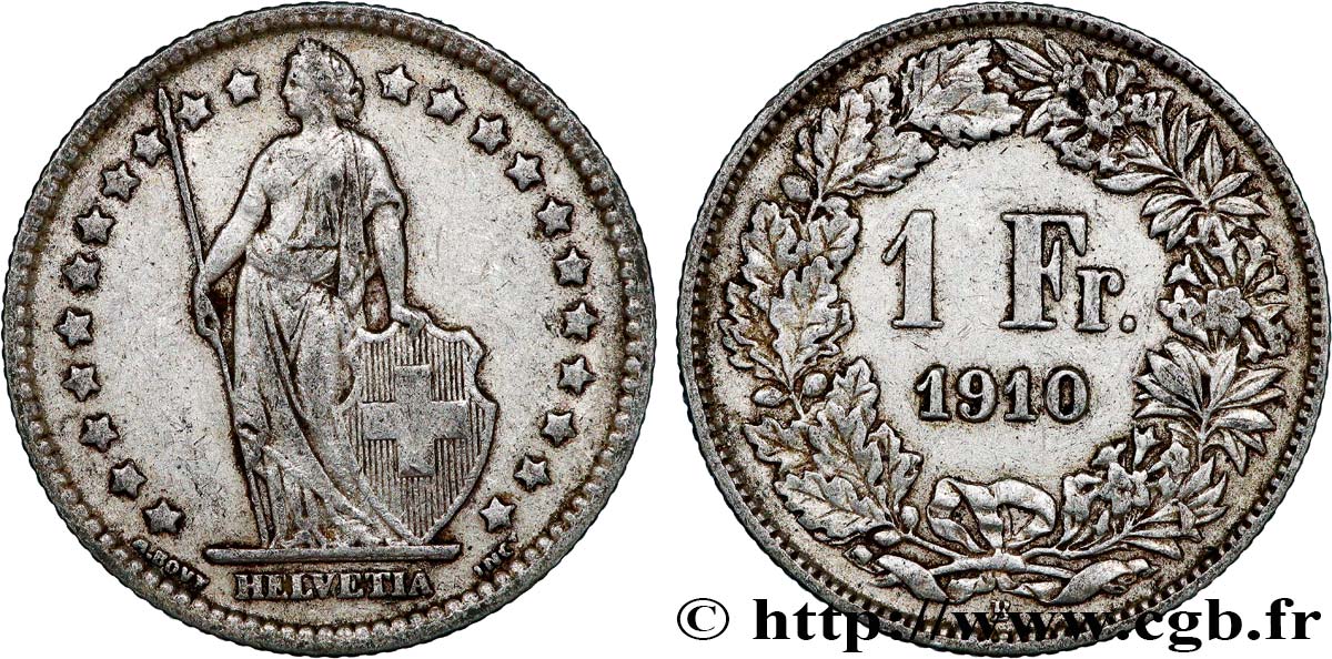 SCHWEIZ 1 Franc Helvetia 1910 Berne - B SS