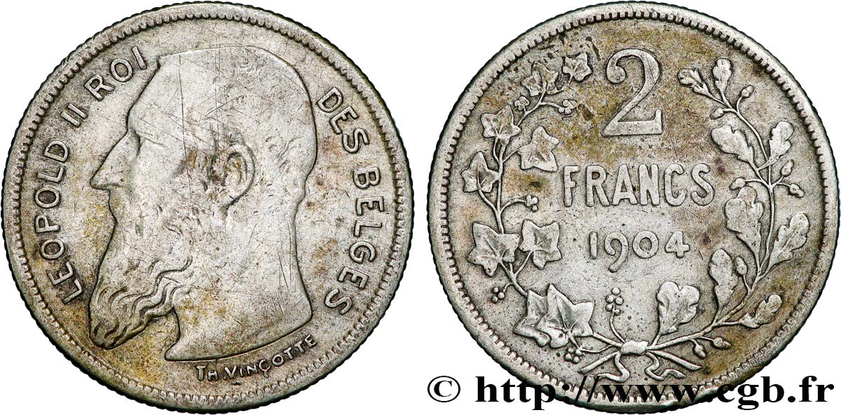BELGIEN 2 Francs Léopold II légende française 1904  SS