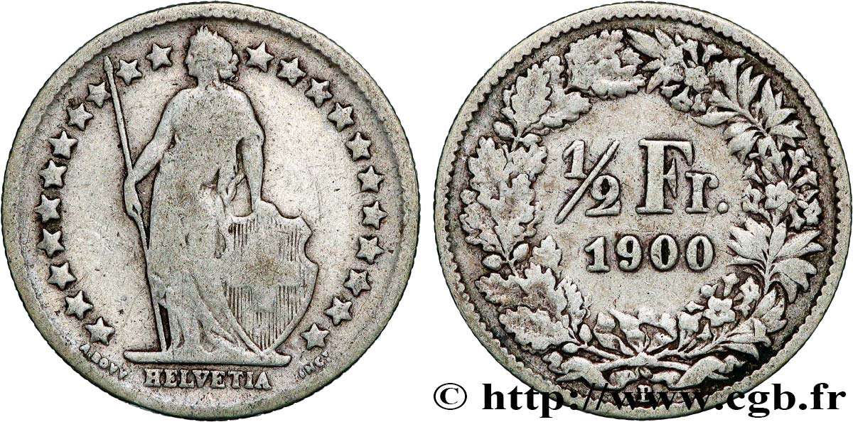 SCHWEIZ 1/2 Franc Helvetia 1900 Berne S