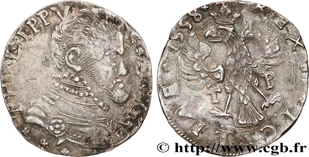 SICILY - KINGDOM OF SICILY - PHILIP II OF SPAIN 4 Tari  1558 Messine XF 