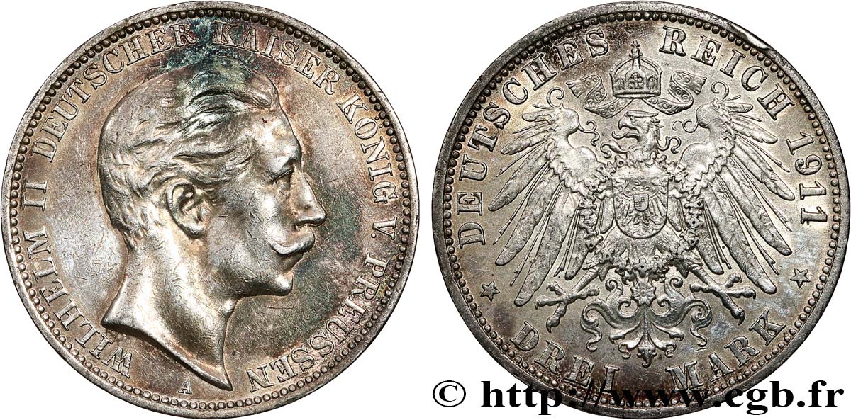 DEUTSCHLAND - PREUßEN 3 Mark Guillaume II  1911 Berlin SS