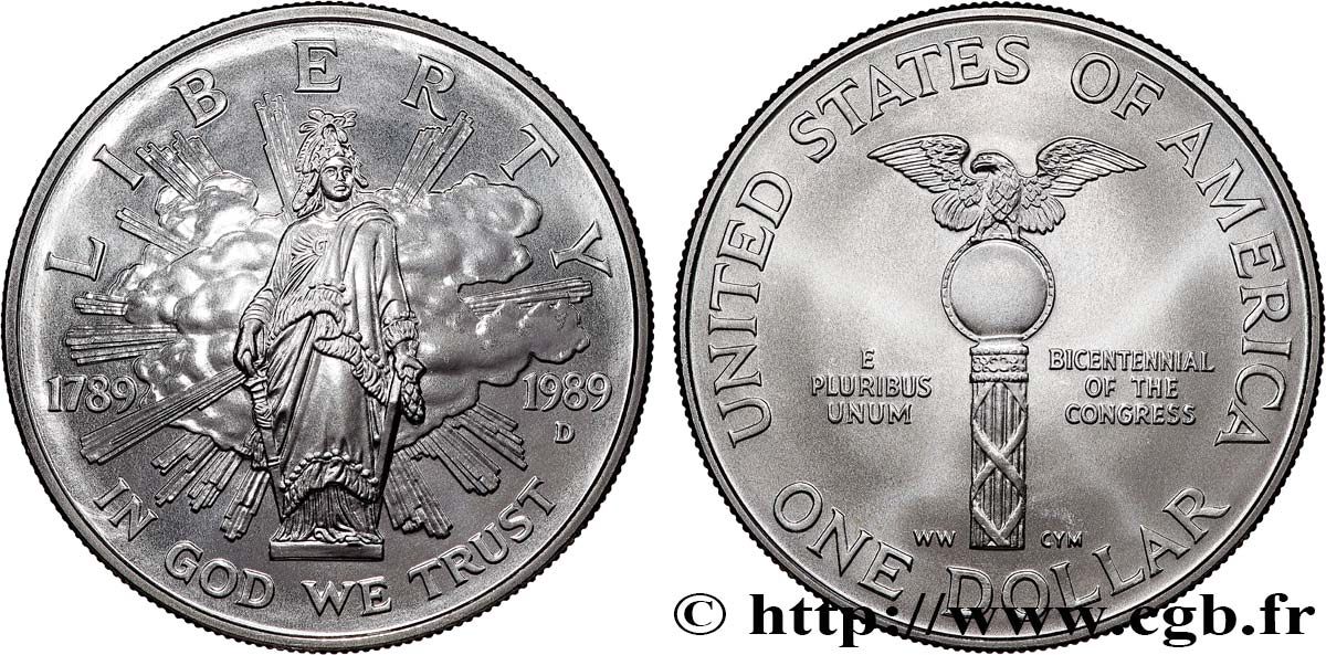 ÉTATS-UNIS D AMÉRIQUE 1 Dollar Proof bicentennaire du Congrès 1989 Denver SPL