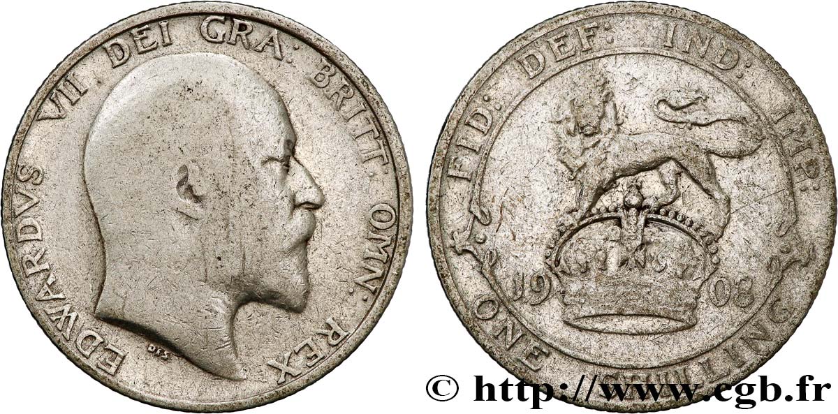 UNITED KINGDOM 1 Shilling Edouard VII 1908 VF