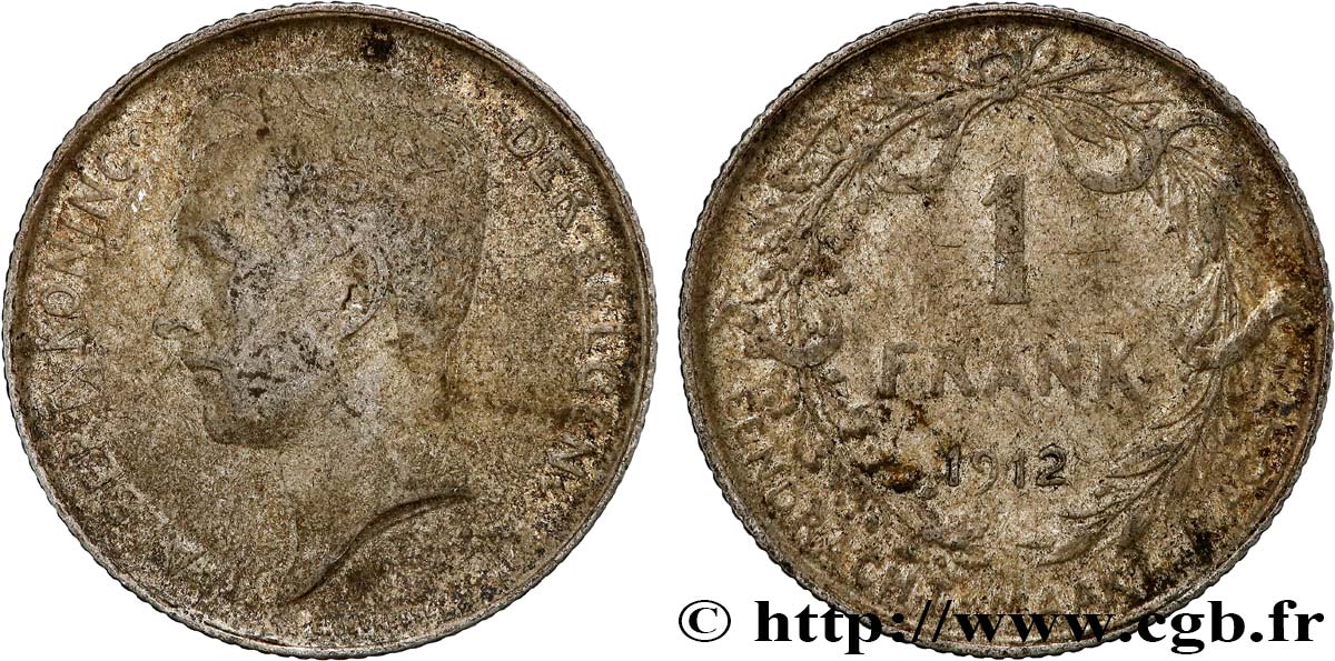 BELGIQUE 1 Frank (Franc) Albert Ier légende flamande 1912 TB+