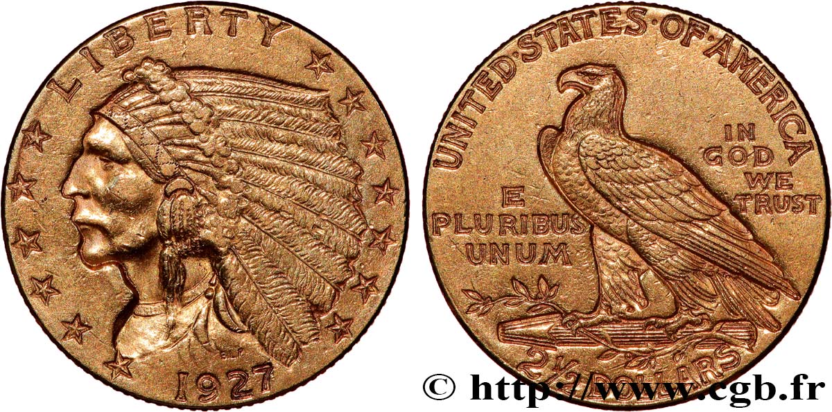 ÉTATS-UNIS D AMÉRIQUE 2 1/2 Dollars “tête d’indien” 1927 Philadelphie TTB/TTB+
