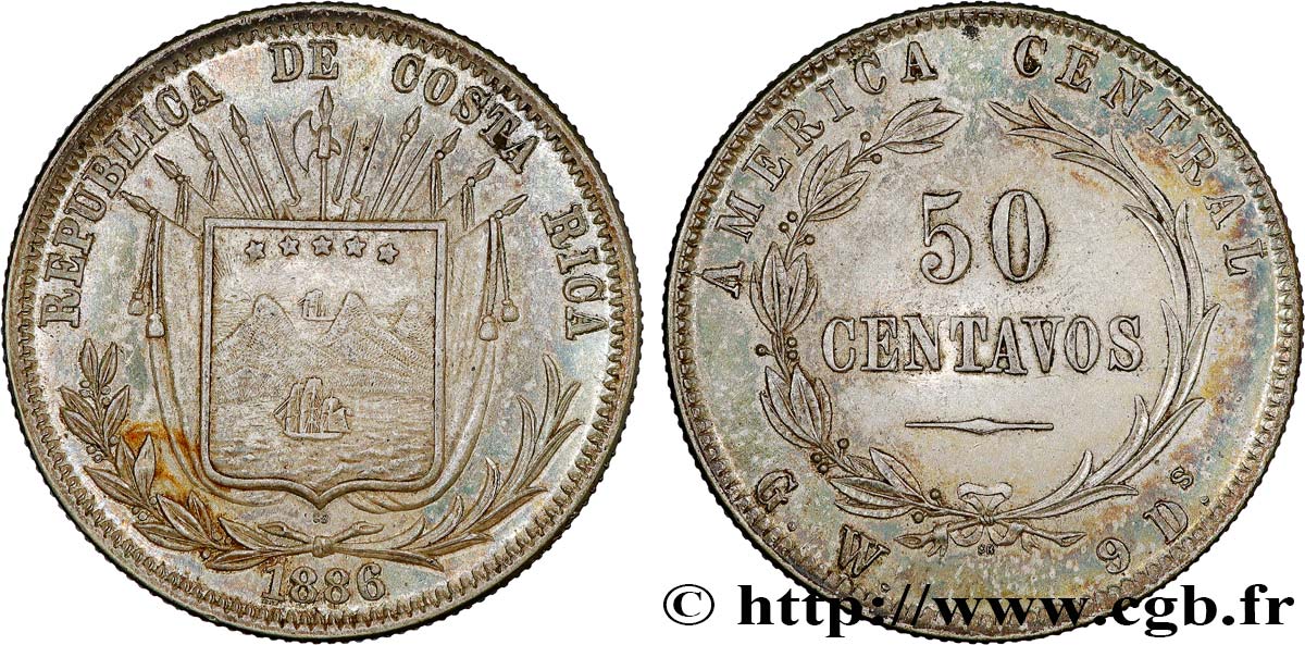 COSTA RICA 50 Centavos 1886 San José AU 