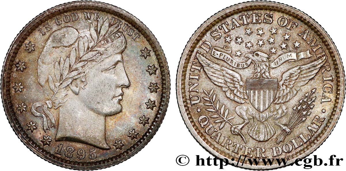 ÉTATS-UNIS D AMÉRIQUE 1/4 Dollar Barber 1895 Philadelphie TTB+