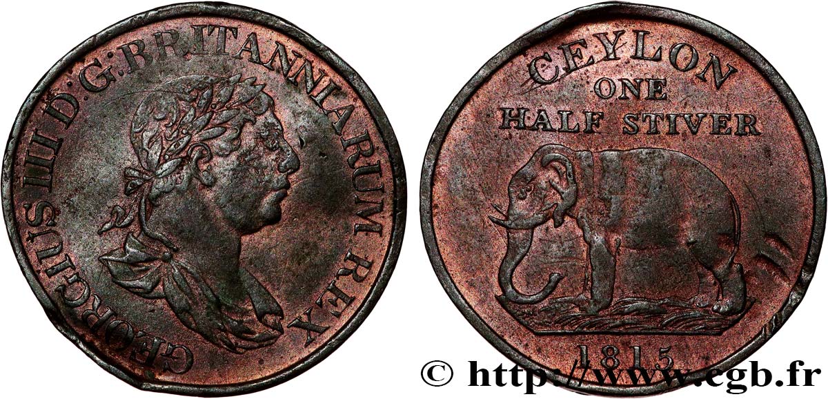 CEYLAN 1/2 Stiver Georges III / éléphant 1815  TTB+ 