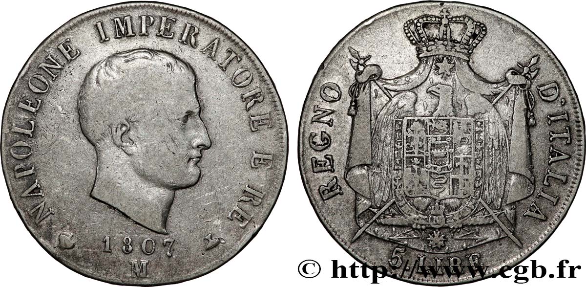 ITALIEN - Königreich Italien - NAPOLÉON I. 5 Lire 1807 Milan fSS 