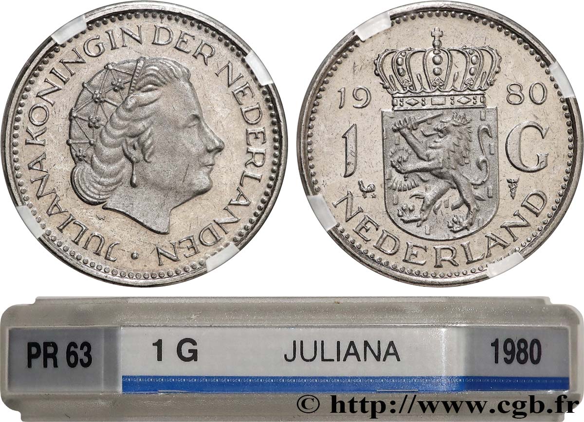 NIEDERLANDE 1 Gulden Proof Juliana 1980  fST63 GENI