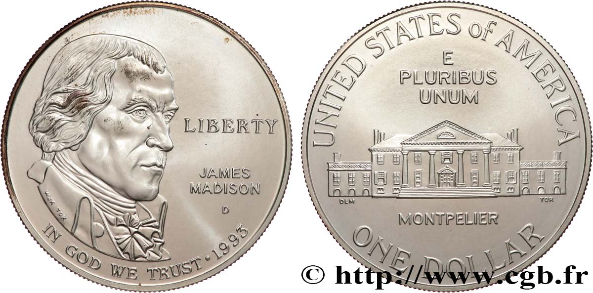 STATI UNITI D AMERICA 1 Dollar James Madison 1993 Denver MS 