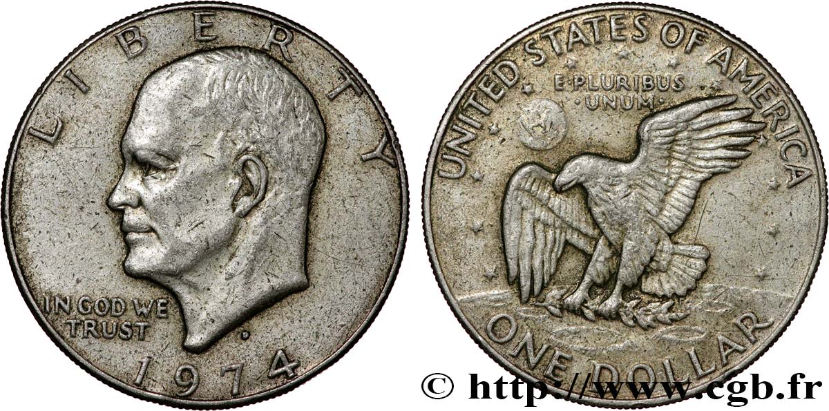 ESTADOS UNIDOS DE AMÉRICA 1 Dollar Eisenhower / aigle posé sur la Lune 1974 Denver MBC